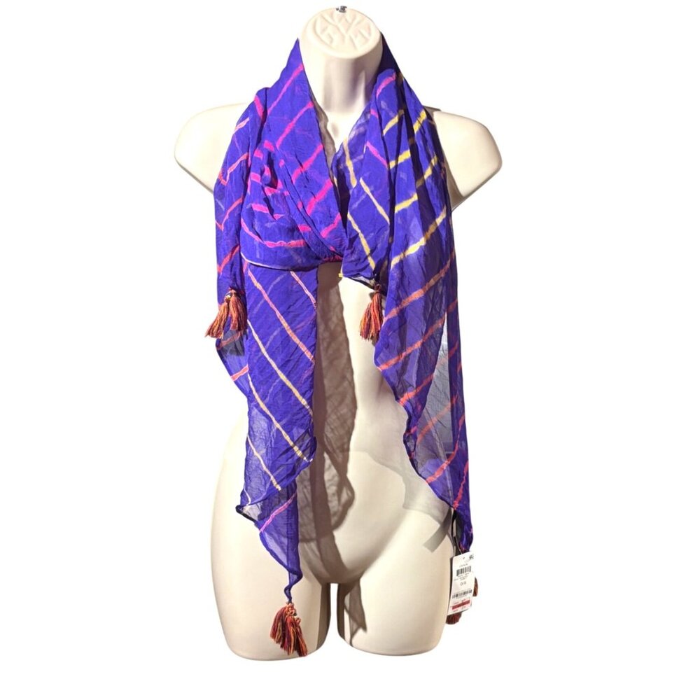 INC International Concepts INC Tie-Dyed Stripes Bias Scarf, Cobalt